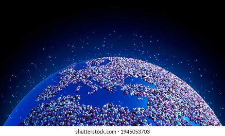 Satellites In Space Race Orbit. Satellite Technologies. Waste Orbiting The Earth. Space Debris, Orbital Debris, Space Junk. European Space Agency. Esa. 3d Render. Particles