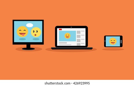 Satirical caricature edition design flat. Humorous edition. Internet site satirical on a smartphone, laptop. Funny video or picture on the screen.  illustration - Powered by Shutterstock