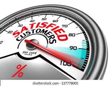 satisfied customers conceptual meter indicating hundred percent, isolated on white background