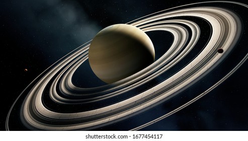 Saturn 3D And Its Rings, Moons Of Saturn, Solar System, Solar System Planets, Stars, 3D Rendering, Sky And Space, Planets