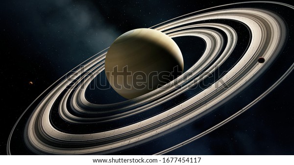 Saturn 3D and its rings, moons of Saturn, Solar\
System, Solar System Planets, Stars, 3D Rendering, Sky and Space,\
Planets