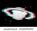 Saturn planet illustration wall decor, glitch style illustration space and galaxy art print. The planet Saturn illustration in glitch effect graphic style, black background, glitch Saturn illustration