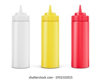 Sauce bottles - Mayonnaise Ketchup Mustard Ketchup squeeze bottle on white background - 3d rendering
