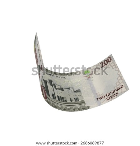 Saudi 200 Riyals Falling Monetary Value, High quality currency banknote for finance, education, 3D modeling, stock. References and global monetary identity and value.