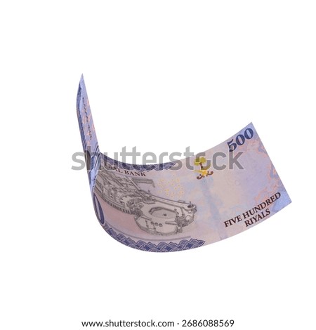 Saudi 500 Riyals Falling Monetary Value, High quality currency banknote for finance, education, 3D modeling, stock. References and global monetary identity and value.