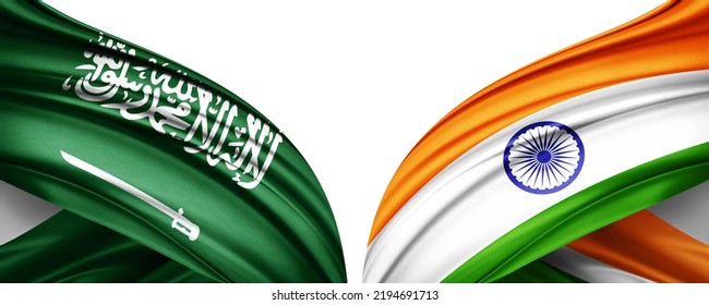 Saudi Arabia Flag And India Flag Of Silk-3D Illustration