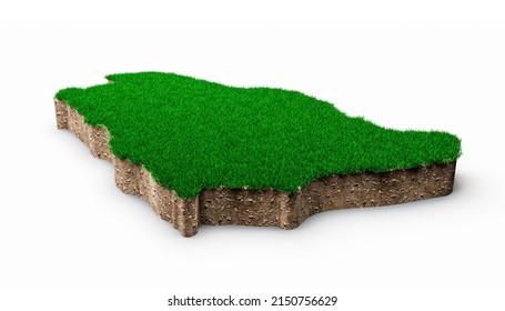 Saudi Arabia Map Soil Land Geology Cross Section With Green Grass And Rock Ground Texture 3d Illustration