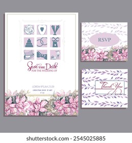 save the date card with lily flowers, rsvp, thank you card - Powered by Shutterstock