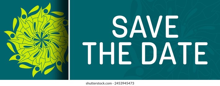 Save The Date text written over turquoise background with mandala element. - Powered by Shutterstock