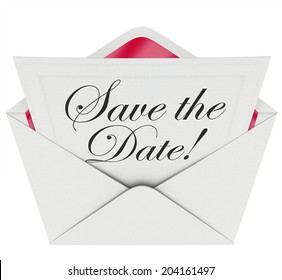 Save the Date words on an invitation or message note in an open envelope event, party  - Powered by Shutterstock