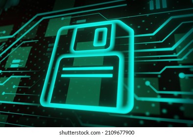 Save Floppy Disk Icon Digital Technology Blue Banner Background