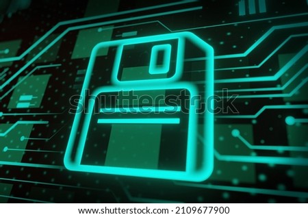Save floppy disk icon digital technology blue banner background