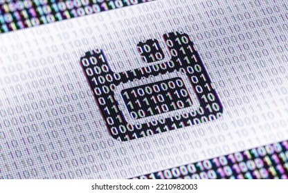 Save Icon. Binary Code ( Array Of Bits ) In The Screen. Illustration.