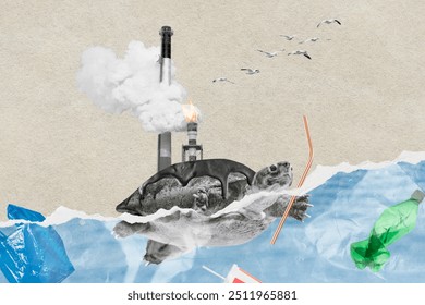 Save the ocean background collage, turtle swimming in garbage