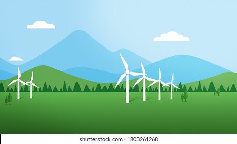 Save The Planet. Cycle Animation Of A Clean Green Energy Futuristic City Using Wind Turbines. Global Warming Resources For A Bright Future. 3D Rendering