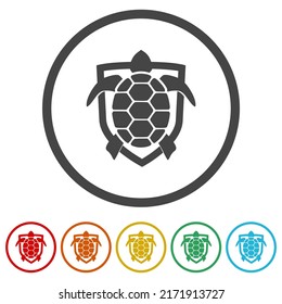 Save Sea Turtles Icons In Color Circle Buttons