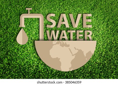  Save water concept. Paper cut of eco on green grass. - Powered by Shutterstock