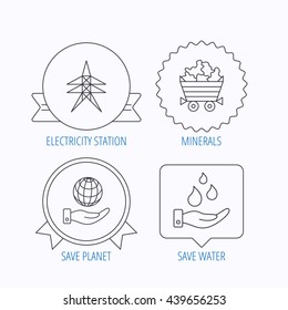 Save Water Planet Electricity Station Icons Stock Vector (Royalty Free