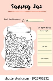 saving jar financial planner printable journal tracker goal mood star bottle tumblr printable template daily weekly money box bank