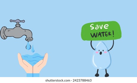 Saving water means using less water in our daily activities like bathing, washing, and watering plants. It's important because water is essential for life.