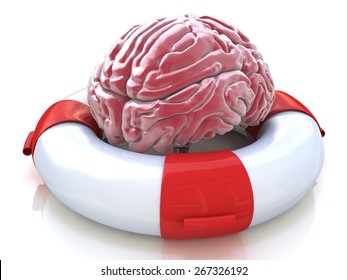 Saving Your Brain And Preserving Memory And Neurological Function As A Lifesaver In The Ocean - Saving The Human Thinking Organ As A Health Care And Medical Concept For Cognitive Therapy