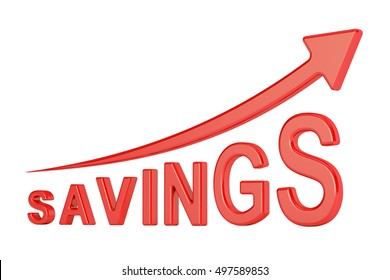 savings concept with arrow, 3D rendering isolated on white background