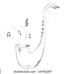 Saxophone Music Instrument Sketch Illustration