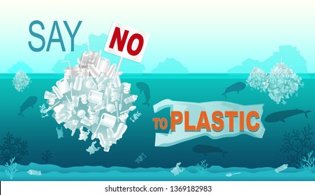 Say no plastic.Рlastic ocean pollution concept. Earth Day concept. Plastic debris contaminating the seabed and coral reefs. Ecological disaster of plastic trash in the ocean. World ocean day. - Powered by Shutterstock