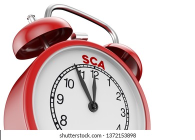 SCA - Strong Customer Authentication - Concept With Red Alarm Clock (3d Rendering)