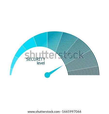 Scale with arrow. The security level measuring device icon. Sign tachometer, speedometer, indicators. Infographic gauge element.