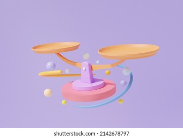 Scale Icon Floating On Purple Background. Comparison Weight Cartoon Minimal Style, Weigh Balance, 3d Render Illustration