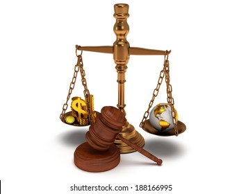 Scales Justice Wooden Gavel Coins Dollar Stock Illustration 188166995