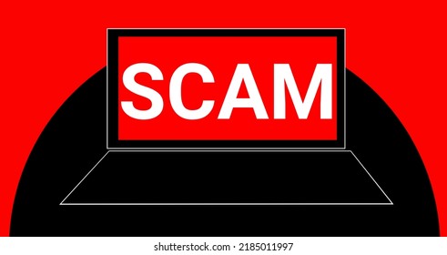 Scam Alert Message Banner On Laptop Screen Illustration Background