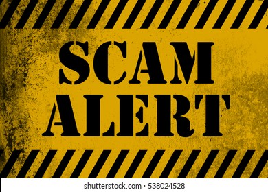 Scam Alert  Sign Yellow With Stripes, 3D Rendering