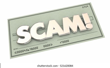 Scam Fraud Money Stealing Theft Word Check 3d Illustration