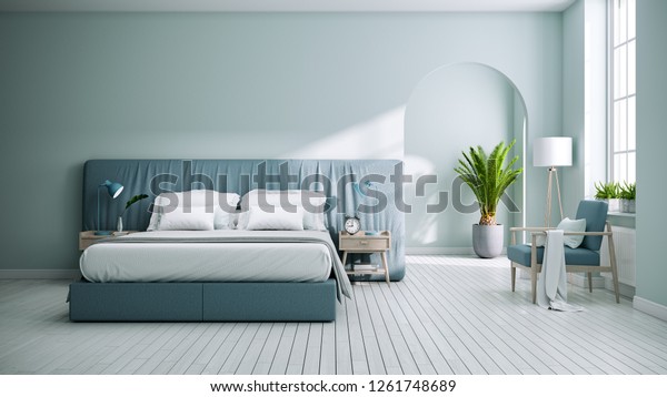 Scandinavia Vintage Bedroom Interior Designgreen Bedding Stock