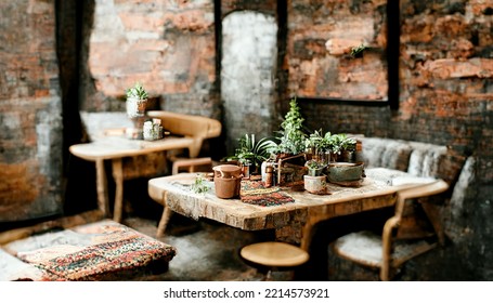 Scandinavian Cafe Interior Mockup Design Illustration