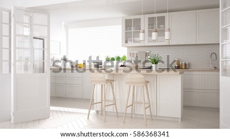 Similar – Image, Stock Photo Bright modern kitchen with wooden floor and white cabinets