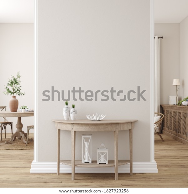 Scandinavian farmhouse living room interior, wall
mockup, 3d
render