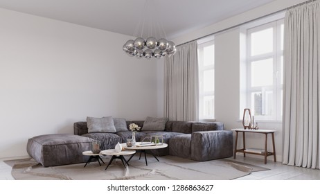 Scandinavian interior with sofa, coffee table, 3d rendering
 - Shutterstock ID 1286863627