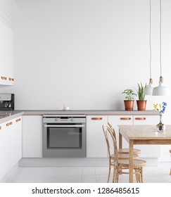 Scandinavian kitchen interior, wall mock up, 3d render
