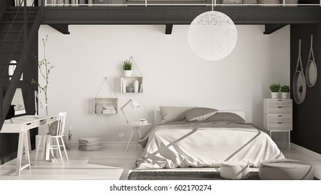 Scandinavian Minimalist Loft Bedroom Home Office Stock Illustration Fascinating Bedroom Home Office Minimalist Property Scandinavian Minimalist Loft Bedroom Home Office Stock Illustration Fascinating Bedroom Home Office Minimalist Property