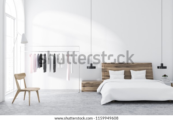 Scandinavian Style Bedroom White Walls Tiled Stock Illustration 1159949608