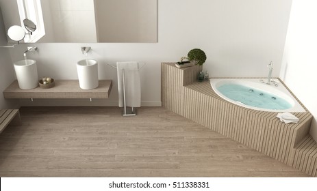 Scandinavian White Bathroom, Spa, Interior Design, 3d Illustration