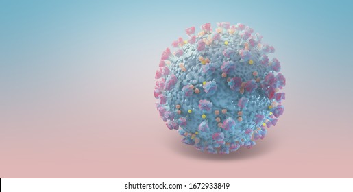 Scanning electron microscope image shows SARS-CoV-2, 2019-nCoV, the deadly virus that causes COVID-19 emerging from the surface of cells cultured in the lab, 3d render