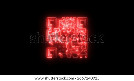 Scanning the QR code neon icon isolated on black background