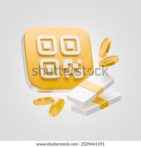 Scanning QR code, QR code verification, download page of the mobile apps, transaction with QR code from online payment, shopping special offer promotion via smartphone, 3d rendering