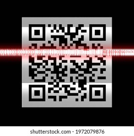 Scanning QR Code With Visible Pixels , Qrcode Scan On Mobile Phone With Red Horizontal Line Sweep, Smartphone. For E-commerce, Shopping, Payment, Contact Tracing, Store...