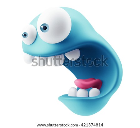 Scared Emoticon Face. 3d Rendering.