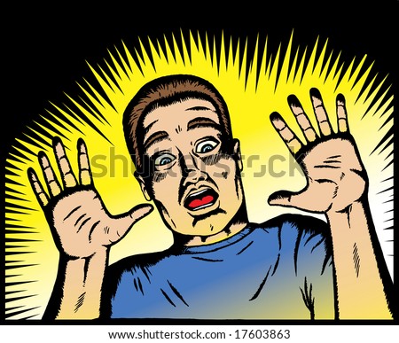 Scared man in old comic book style.